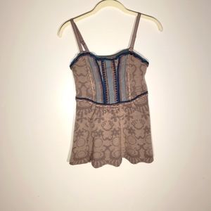 Free People, size Medium ,Taupe grey, damask print, wool blend tank top